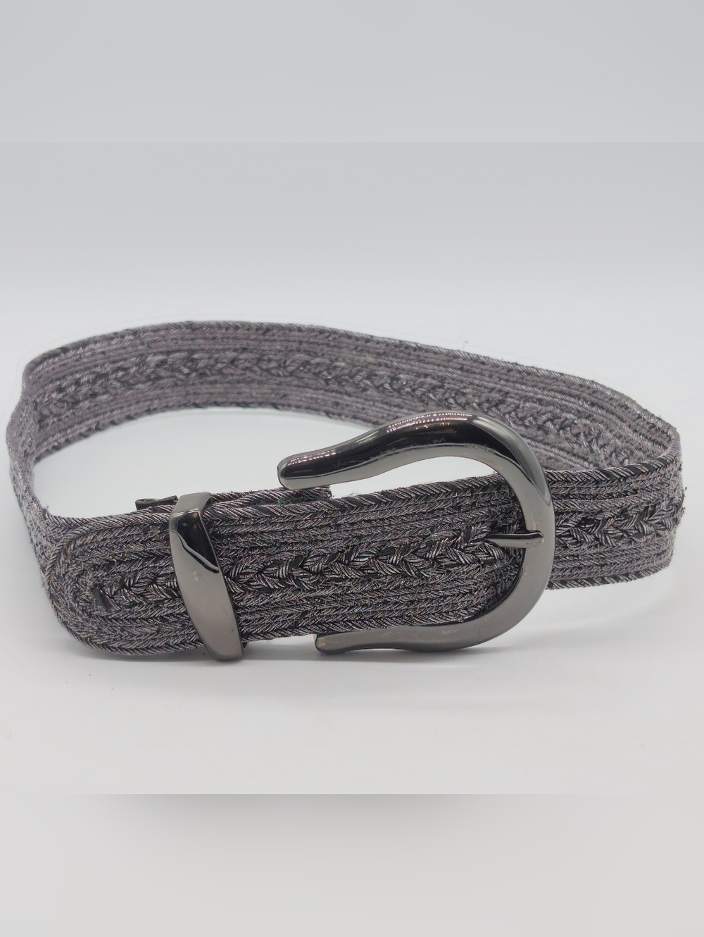 Silver Gray Women's Wide Woven Cloth Belt Sz 36